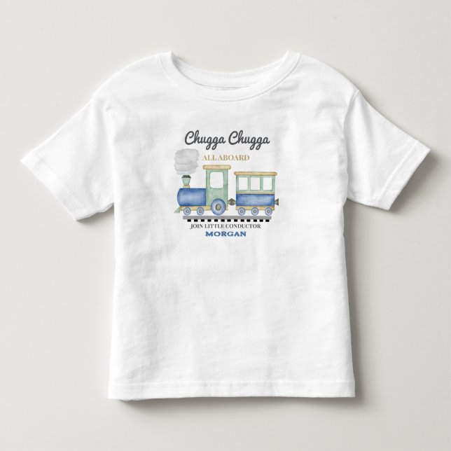 Boy's Any Age Birthday Blue Train Chugga Choo   Toddler T-shirt (Front)