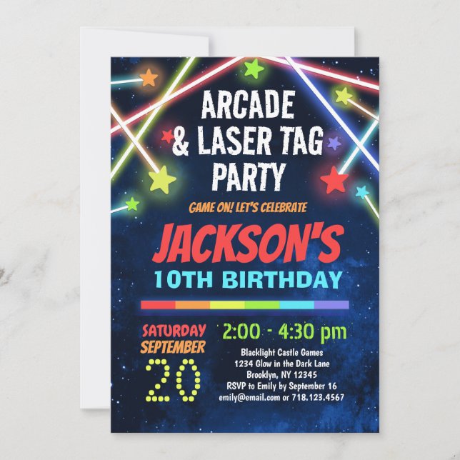 Boys Arcade & Laser Tag Birthday Party Invitation (Front)