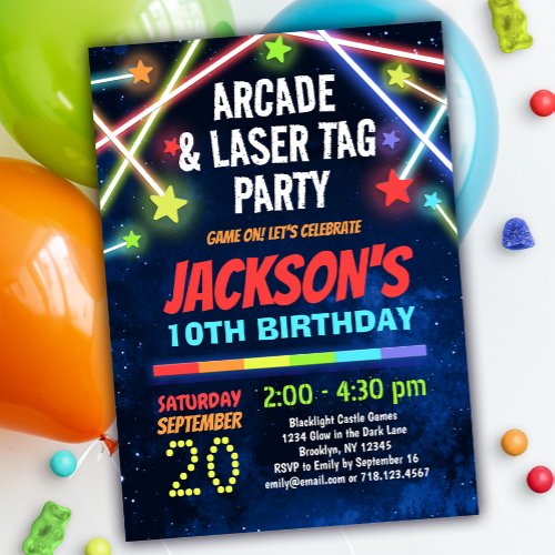 Boys Arcade  Laser Tag Birthday Party Invitation