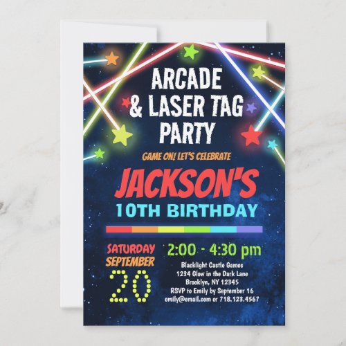 Boys Arcade  Laser Tag Birthday Party Invitation