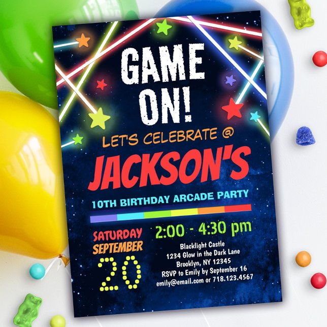 Boys Arcade Party Birthday Invitation Game On (Creator Uploaded)