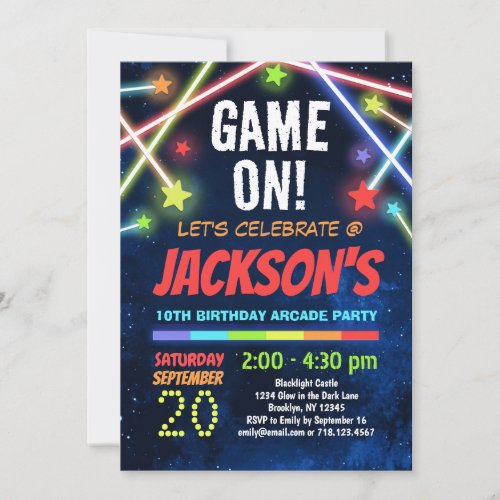 Boys Arcade Party Birthday Invitation Game On