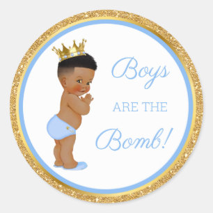 Boys are the Bomb! Bath Gift Etc Blue Gold Classic Classic Round Sticker