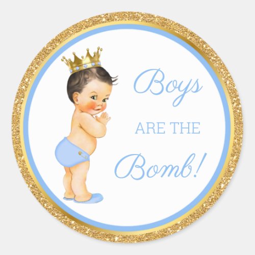 Boys are the Bomb Bath Gift Etc Blue Gold Classic Round Sticker