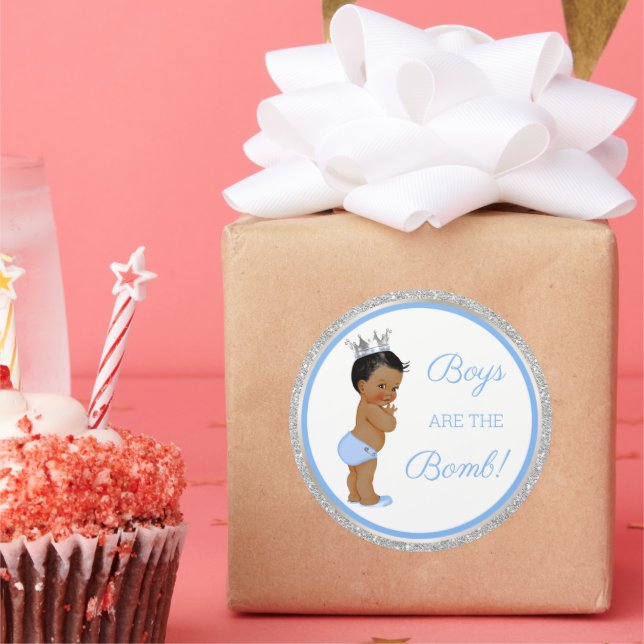 Boys are the Bomb! Bath Gift Etc Blue Silver Class Classic Round Sticker (Party)