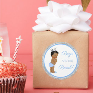 Boys are the Bomb! Bath Gift Etc Blue Silver Class Classic Round Sticker