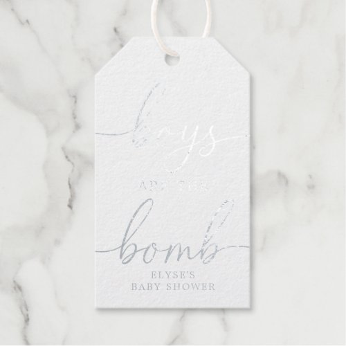 Boys Are The Bomb Silver Foil Favor Gift Tag