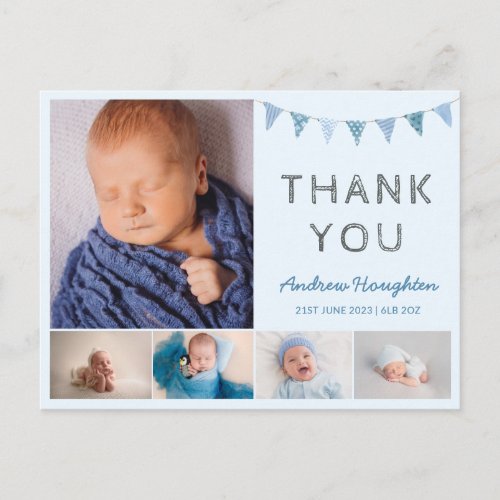 Boys baby blue birth announcement card photo