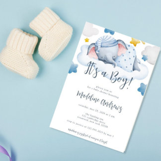 Boys Baby Elephant Baby Shower Invitation