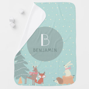 Boys Baby First Christmas Winter Woodland Animals Blanket