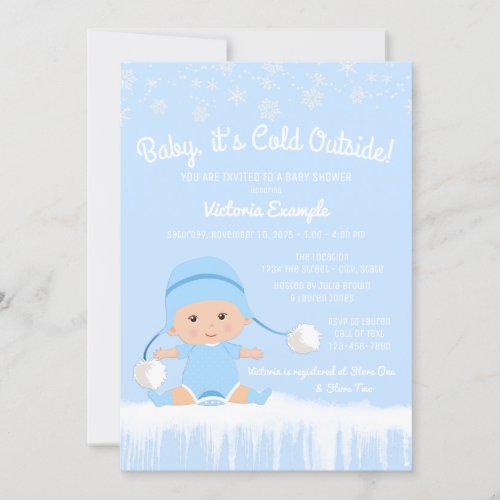 Boys Baby its Cold Outside Blue Winter Baby Shower Invitation