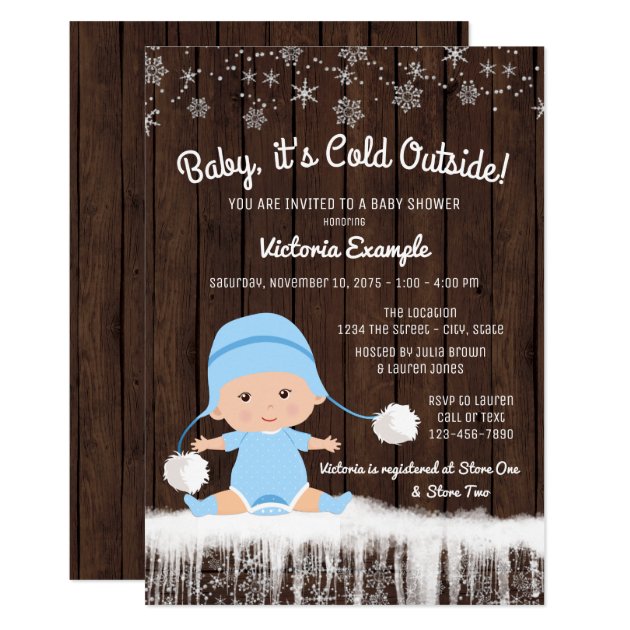 Boys Baby Its Cold Outside Winter Baby Shower Invitation
