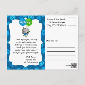 Boys Baby Robot Thank You Cards Postcards 072 by MonkeyHutDesigns at Zazzle