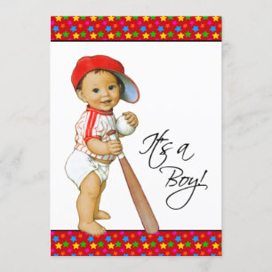 Boys Baby Shower Baseball Red Blue Invitation