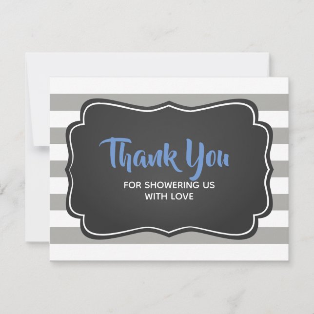 Boys Baby Shower Blue Gray Thank You Note Card (Front)
