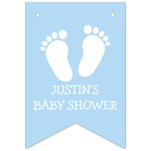 Boys baby shower party foot steps bunting banner
