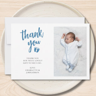 Boy's Baby Shower Photo Thank You Card