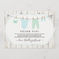 Boys Baby Shower Thank You Card - Rustic