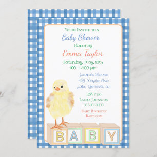 Boy's Baby Shower with Baby Chick and Blocks Invitation