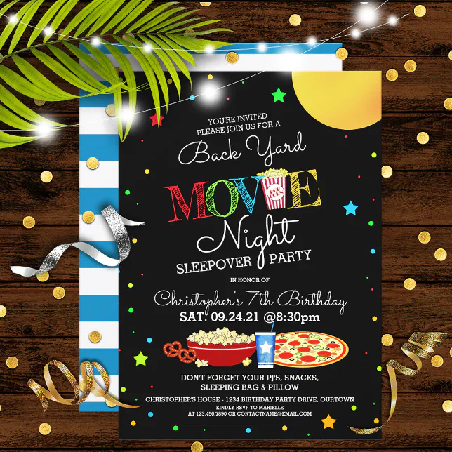 Boy's Backyard Movie Night Birthday Party Invitation | Zazzle