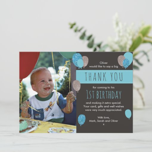 Boys balloon birthday thank you card | Zazzle