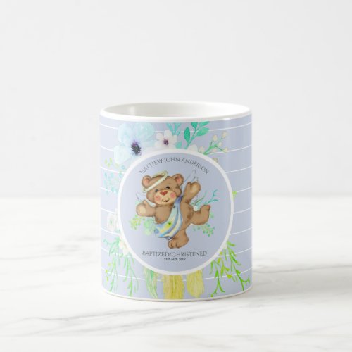 BOYS BAPTISM _ BLUE Angel Teddy bear Personalized Coffee Mug