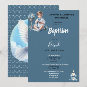 Boy's Baptism Blue Personalized Invitation