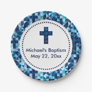 Boy's Baptism Christening First Communion Paper Plates