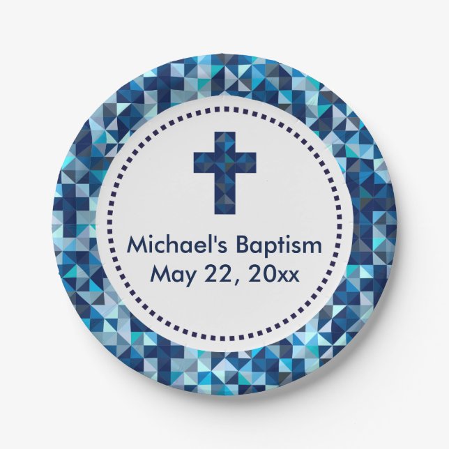 Boy's Baptism Christening First Communion Paper Plates (Front)