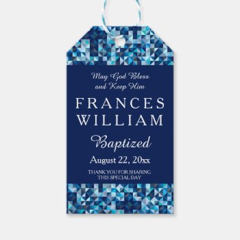 Boy's Baptism Christening Geometric Cross Gift Tags by OnceForAll at Zazzle