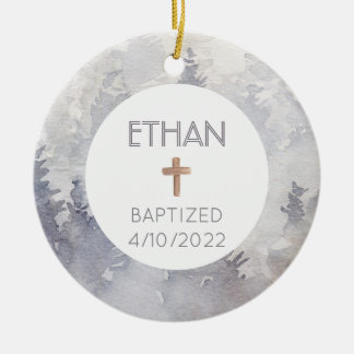 Boy's Baptism Dedication Date Christian Ornament 