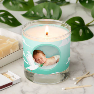 Boy's Baptism Dove & Olive Branch Blue Teal Scented Candle