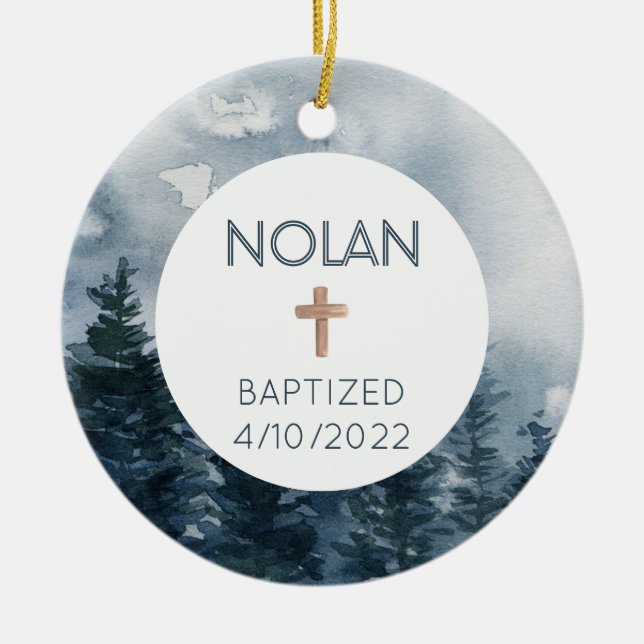 Boy's Baptism Faith Date Christian Ornament  (Front)
