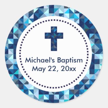 Boy's Baptism First Communion Confirmation Favors Classic Round Sticker by OnceForAll at Zazzle