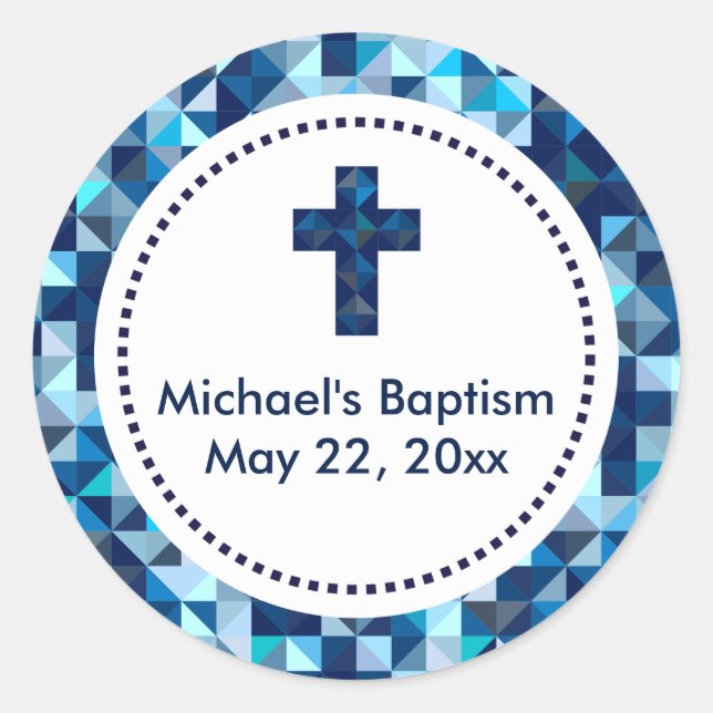 Boy's Baptism First Communion Confirmation Favors Classic Round Sticker (Front)