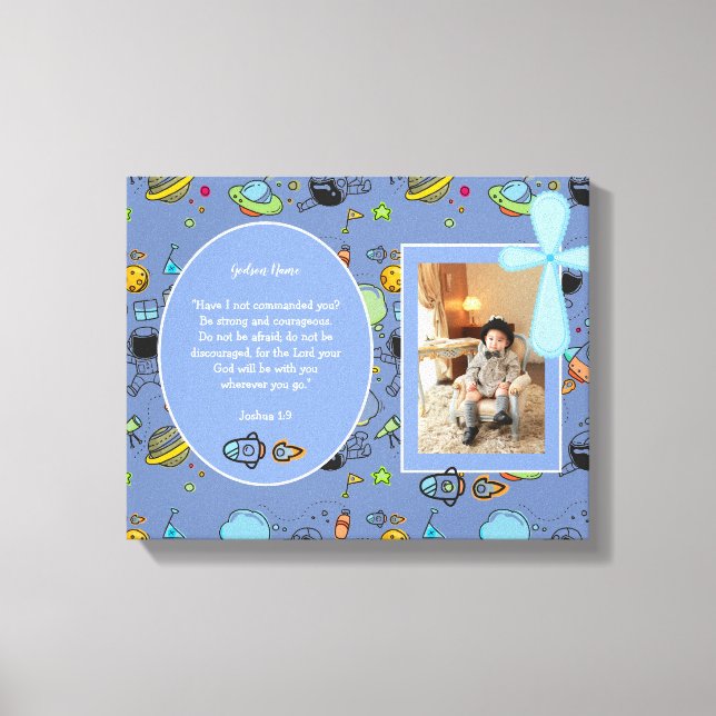 Boys Baptism PHOTO and Bible Verse Catholic Gift Canvas Print (Front)