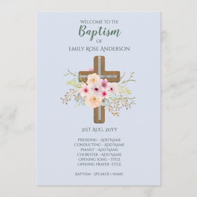 BOYS Baptism Program - Floral Cross (Front)