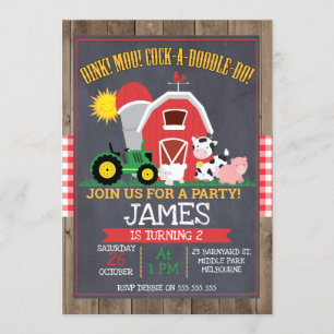Boys Barnyard Chalkboard Birthday Invitation