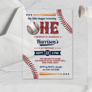 Boys Baseball 1st Birthday Acrylic Invitations