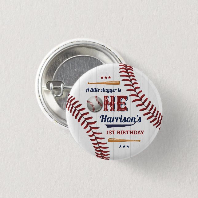 Boys Baseball 1st Birthday Button (Front & Back)