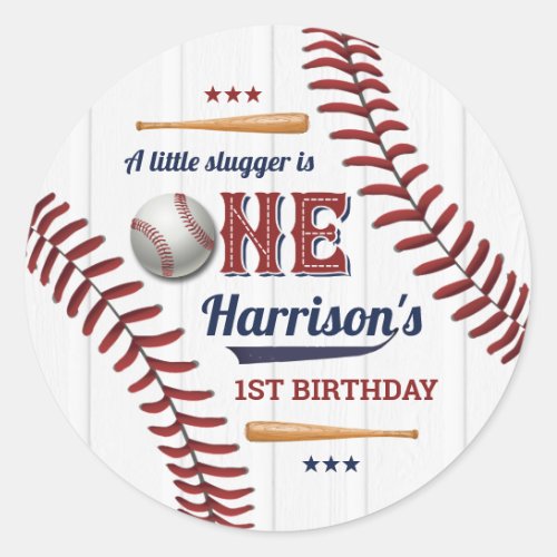 Boys Baseball 1st Birthday Classic Round Sticker