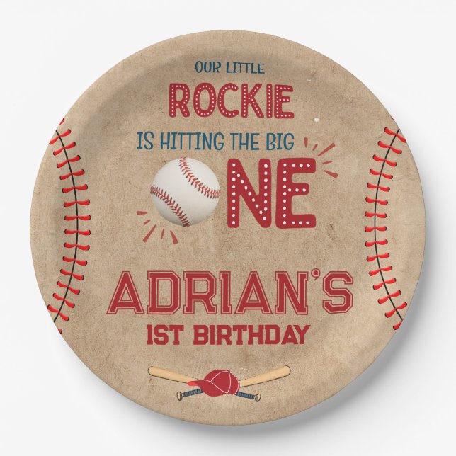 Boys Baseball 1st Birthday  Paper Plates (Front)