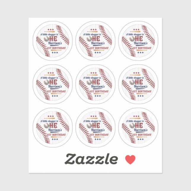 Boys Baseball 1st Birthday small 0.75" stickers (Sheet)