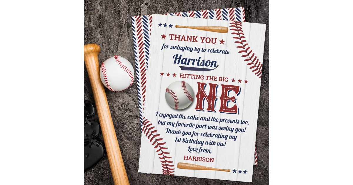 Boys Baseball 1st Birthday Thank You Card | Zazzle