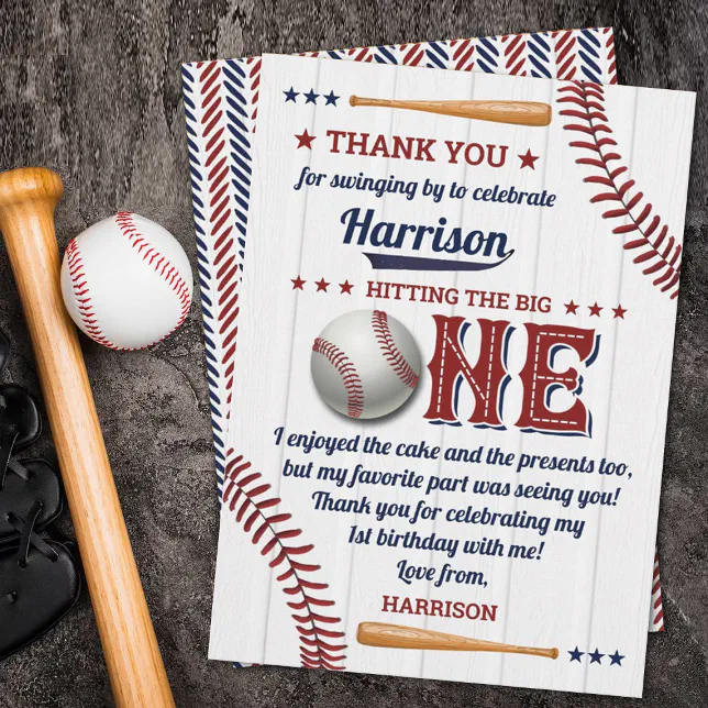 Boys Baseball 1st Birthday Thank You Card | Zazzle