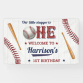 Batter Up Red Blue Baseball Birthday Party Banner