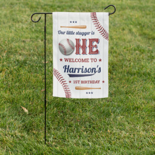 Boys Baseball 1st Birthday Welcome Garden Flag