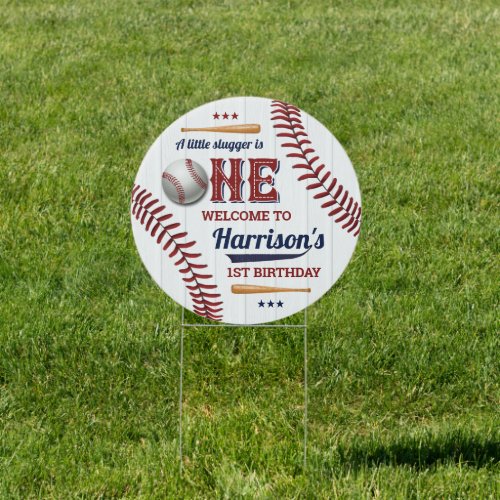 Boys Baseball 1st Birthday Welcome Sign