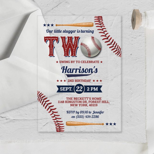 Boys Baseball 2nd Birthday Acrylic Invitations (Creator Uploaded)