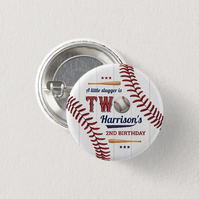 Boys Baseball 2nd Birthday Button (Front & Back)